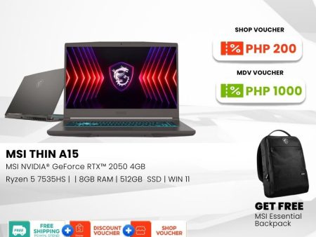 MSI Thin A15 B7UCX-084PH Ryzen 5 7535HS 8GBRAM  512GB SSD 15.6  FHD  RTX2050 4GB Win11 Online now