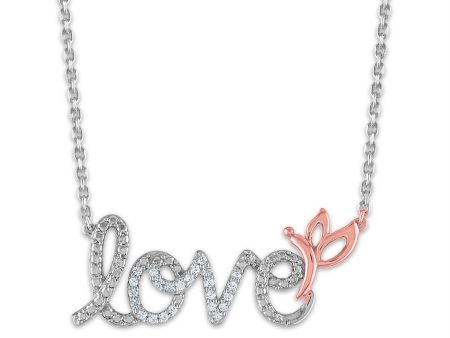 1 12 CTW Diamond LOVE with Butterfly Necklace in Rose Gold Plated Sterling Silver Online