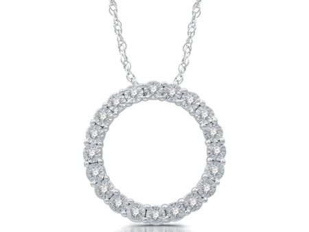 1 10 CTW Diamond Fashion Illusion Set Circle 18-inch Pendant in Rhodium Plated Sterling Silver Online Sale