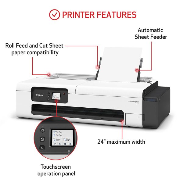 Canon imagePROGRAF TC20 Large Format Desktop Plotter - 24  Roll, A3 A4 Feeder Online Hot Sale