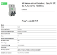 Schneider Easy9 IEC 2P 50A C DIN-Rail Type Miniature Circuit Breaker 230V 6kAIC EZ9F56250 For Sale