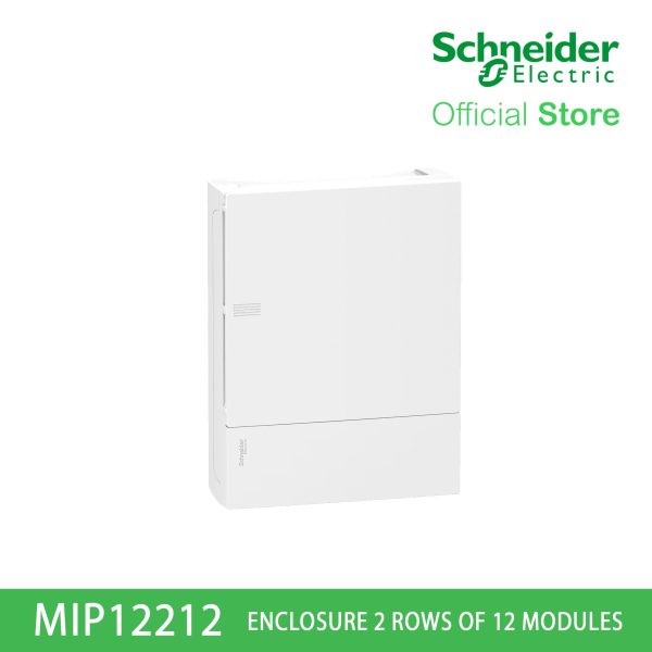 Schneider Enclosure Resi9 MP Surface 2 Rows of 12 Modules IP40 White Door 1 Earth + 1 Neutral Terminal Blocks MIP12212 on Sale