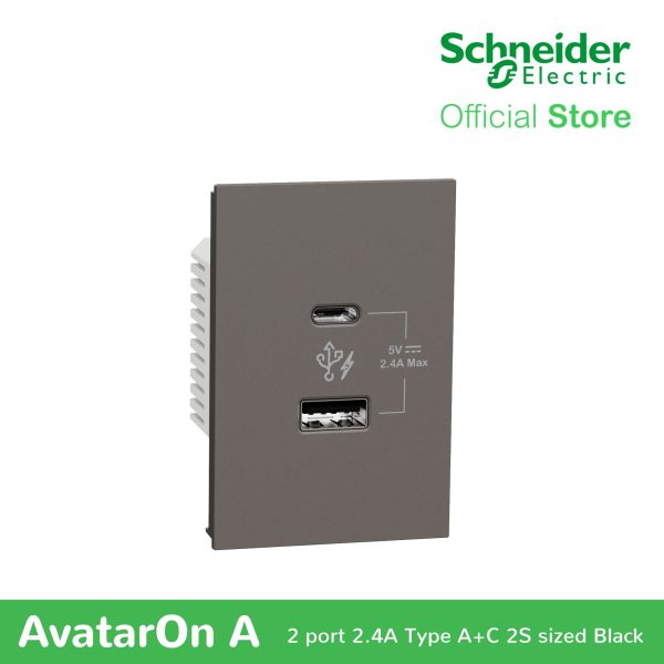 Schneider AvatarOn A 2 USB port 5 V AC-DC USB Charger Outlet - BLACK M3T-USB2-BK | USB Outlet Sale