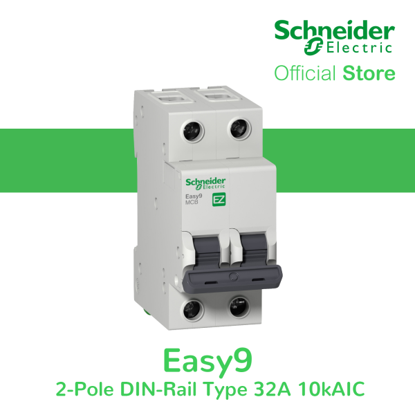 Schneider Easy9 IEC 2P 32A C DIN-Rail Type Miniature Circuit Breaker 230V 10kAIC (EZ9F51232) Sale