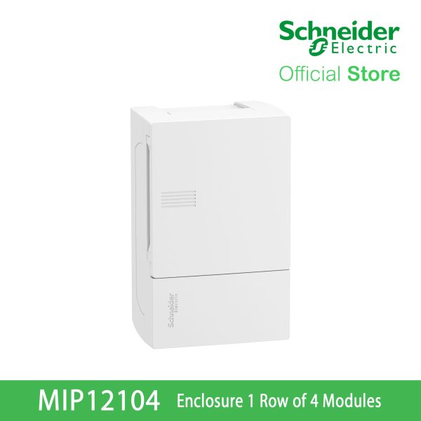 Schneider Enclosure Resi9 MP Surface 1 row of 4 Modules IP40 White Door 1 Earth + 1 Neutral Terminal Blocks MIP12104 For Sale