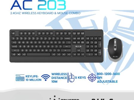 Aula AC203 2.4ghz Wireless Keyboard & Mouse | 2.4GHz USB 800-1200-1600 DPI Keyboard & Mouse For Discount