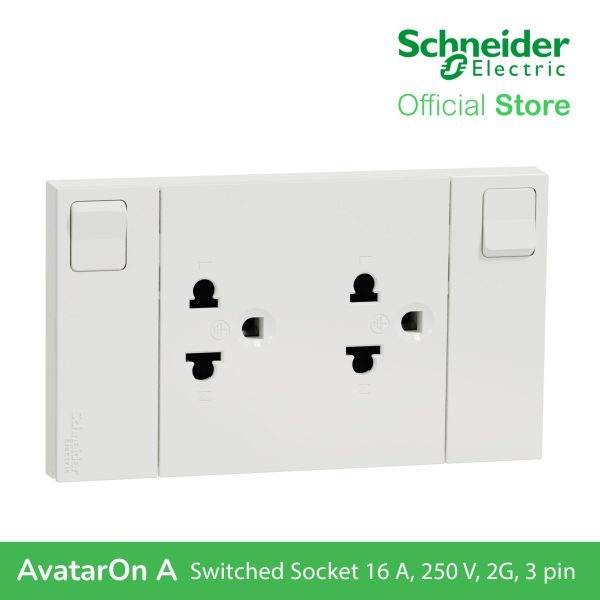 Schneider AvatarOn A Switched Socket Universal 16 A, 250 V, 2G, 3 pin M3T-SIS-WE | Switch Outlet Fashion