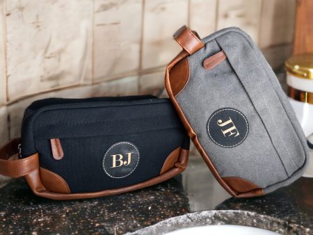 Customizable Toiletry Bag with Leather Patch - Durable, Water-Resistant & Spacious For Discount