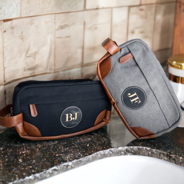 Customizable Toiletry Bag with Leather Patch - Durable, Water-Resistant & Spacious For Discount