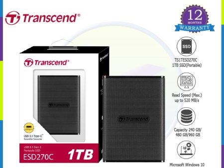 Transcend 1TB USB 3.1 Gen 2 USB Type-C ESD270C Portable Solid State Drive - TS1TESD270C on Sale