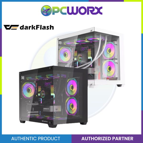 Darkflash C285MP Exquisite mATX Tempered Glass Panoramic Side Transparent PC Case - Black White Online Hot Sale