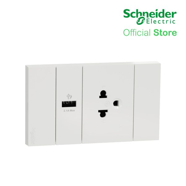 Schneider AvatarOn A 16A 250V 3 Pin USB Charger Universal Socket White A70426USB-UST-WE | Switch Outlet on Sale