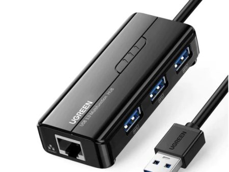 Ugreen 20265 USB 3.0 to 3*USB 3.0 + 10 100 1000 Mbps Network Adapter Black Online Sale