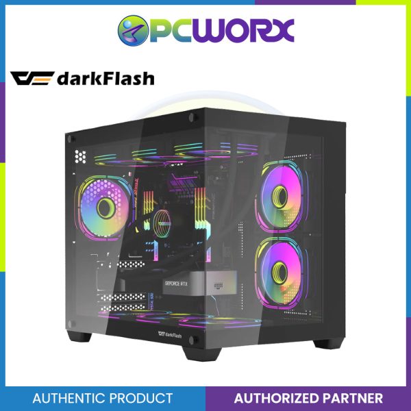 Darkflash C285MP Exquisite mATX Tempered Glass Panoramic Side Transparent PC Case - Black White Online Hot Sale