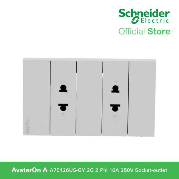 Schneider AvatarOn A 16A 250V 2G 2 Pin Universal Socket-outlet Grey A70426US-GY | Switch Outlet on Sale