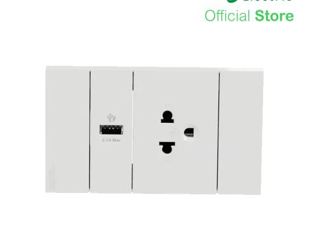 Schneider AvatarOn A 16A 250V 3 Pin USB Charger Universal Socket White A70426USB-UST-WE | Switch Outlet on Sale