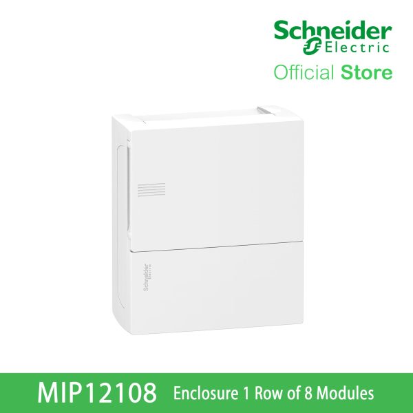 Schneider Enclosure, Resi9 MP Surface 1 Row of 8 Modules IP40 White Door 1 Earth + 1 Neutral Terminal Blocks MIP12108 For Sale