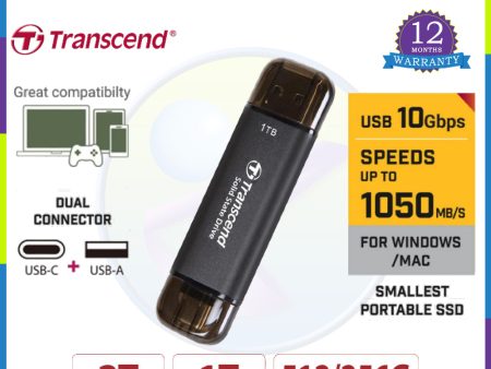 Transcend ESD310C 256GB   512GB   1TB   2TB Portable SSD USB-A and USB-C on Sale