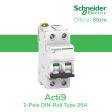 Schneider Acti9 IEC 2P 25A C DIN-Rail Type Miniature Circuit Breaker 440V 10kAIC (A9F74225) Hot on Sale