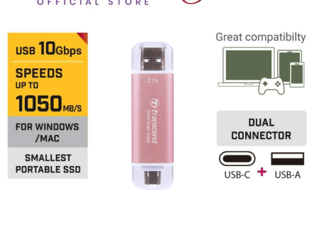 Transcend ESD310C Type C - USB Portable SSD | 256GB, 512GB, 1TB, 2TB Pink Discount