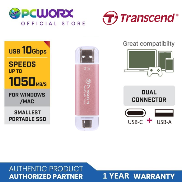 Transcend ESD310C Type C - USB Portable SSD | 256GB, 512GB, 1TB, 2TB Pink Discount