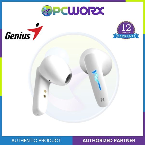 Genius HS-M920 Bluetooth 5.0 Earbuds with LED light, Noise Reduction (White) For Sale