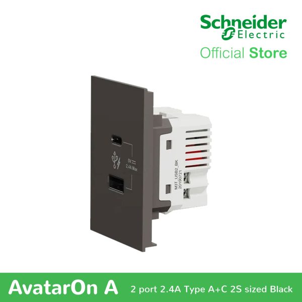 Schneider AvatarOn A 2 USB port 5 V AC-DC USB Charger Outlet - BLACK M3T-USB2-BK | USB Outlet Sale